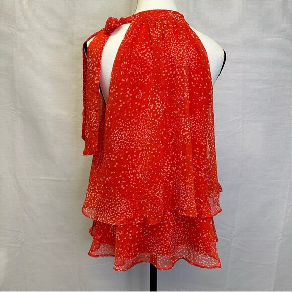 CeCe Women’s Medium Orange Polka Dot Ruffle Hem Halter Top with Bow Detail - Picture 9 of 9